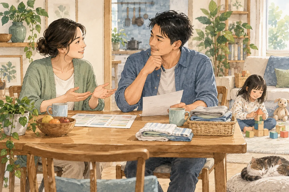 夫妻坐下討論家務與照顧孩子，從爭執走向合作